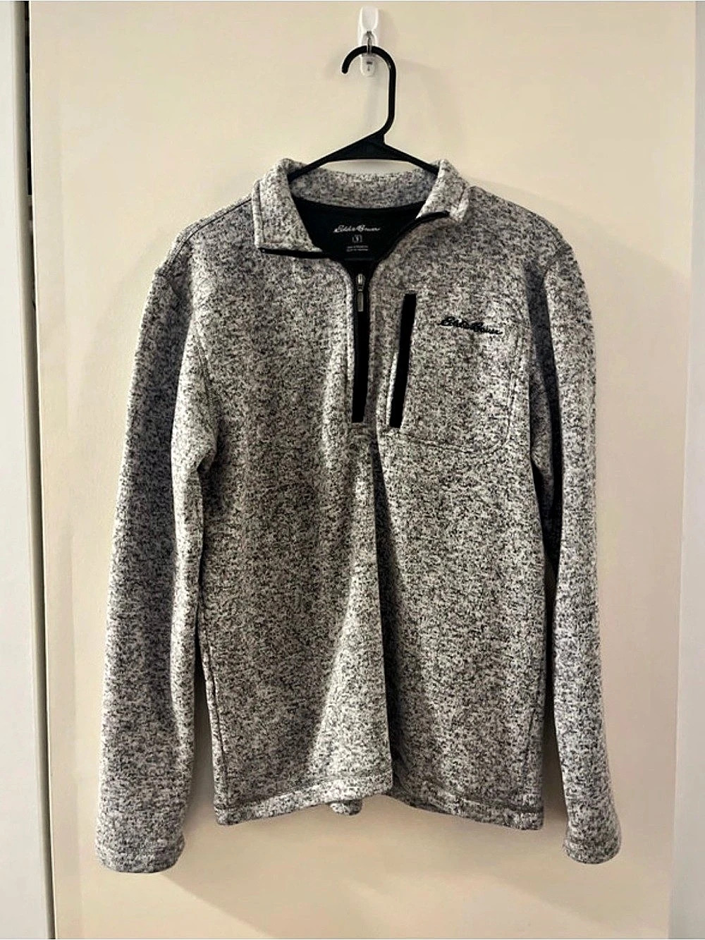 Eddie Bauer Men's Marled Quarter-Zip Fleece Gray & Black Size Small